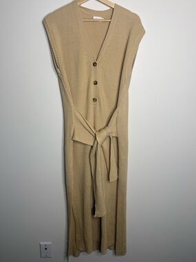 Mable Sleeveless Knit Maxi Dress with Self Tie in Tan size medium
